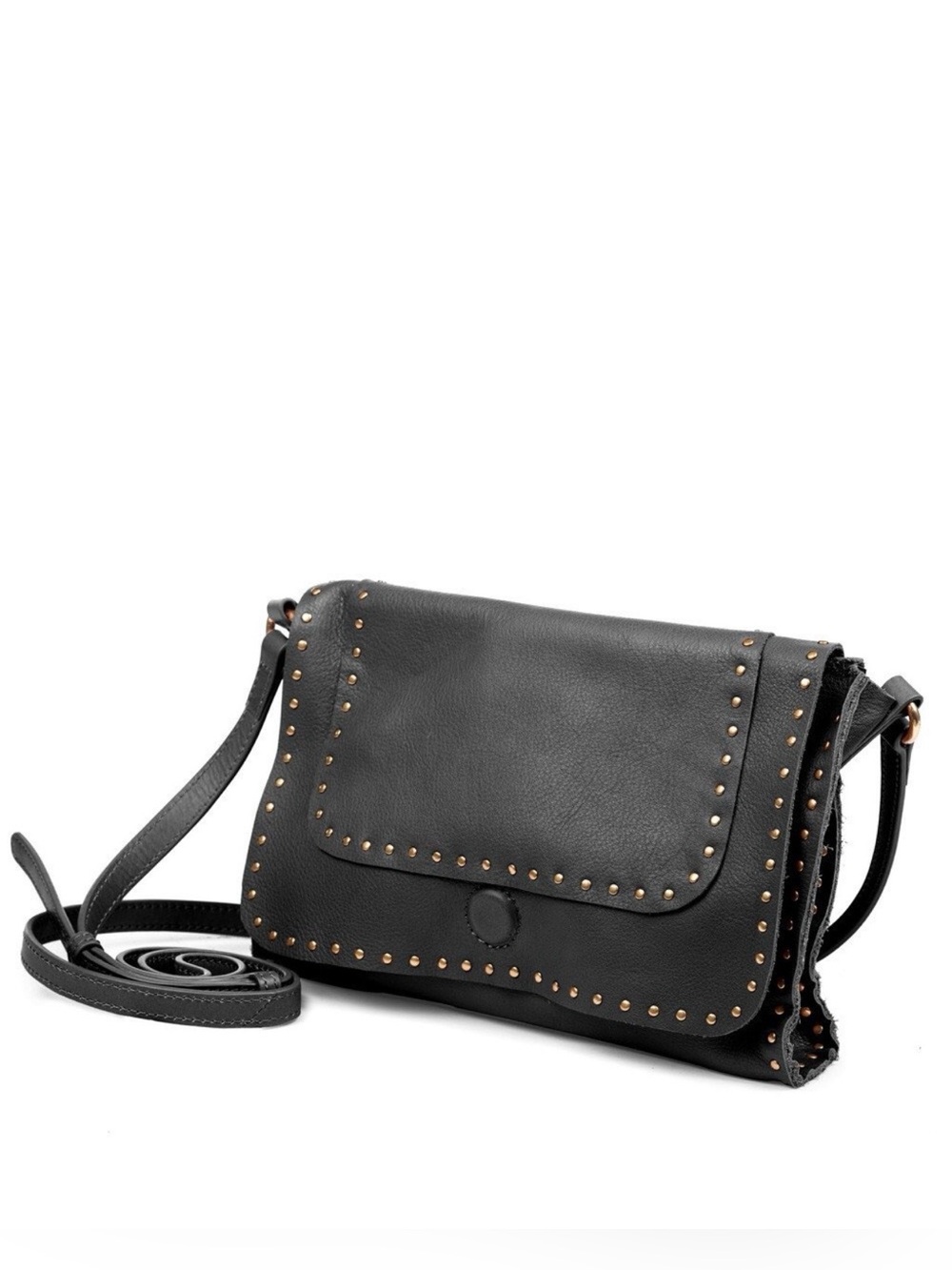 NEW Linea Pelle Hunter Black Shrunken Pebbled Leather Studded Crossbody Bag